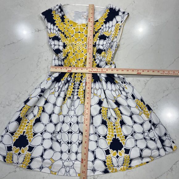 GAP Casual Knit A Line Dress Pockets Lined Elastic Waist Navy White Yellow Sz XS - Picture 3 of 11